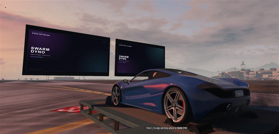 Physical dyno bay with live readout screens